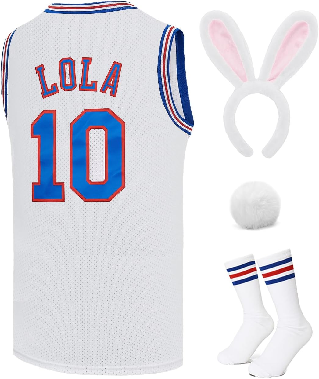 Mens Basketball Jersey #10 Lola / #1 Bugs Halloween Costumes Space 90S Movie Jersey White/Red/Black XS-XXL - Image 6