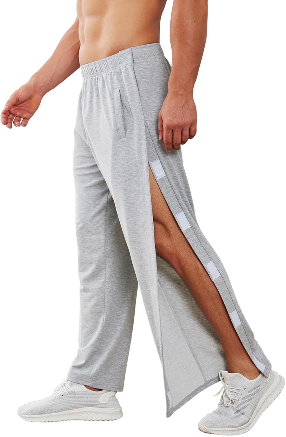 Deyeek Men's Tear Away Pants 2 Side Snap Open Bottom Sweatpants Loose Fit Casual Post Surgery Pants with Pockets - Image 10