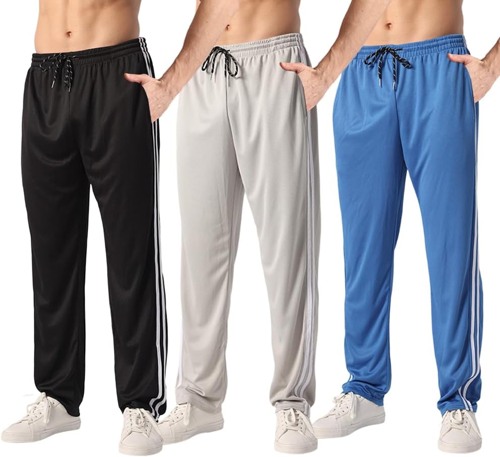 ZH 3 Pack Men's Sweatpants Open Bottom Joggers Lightweight Quick Dry Athletic Pants with Pockets for Workout & Lounge - Image 14