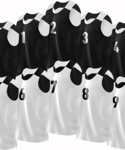 Reversible Basketball Jersey Team Set for Men with Numbers | Complete Team Set for Games or Scrimmage | Black and White | 10-Pack | Pinnies | Breathable and Moisture Wicking