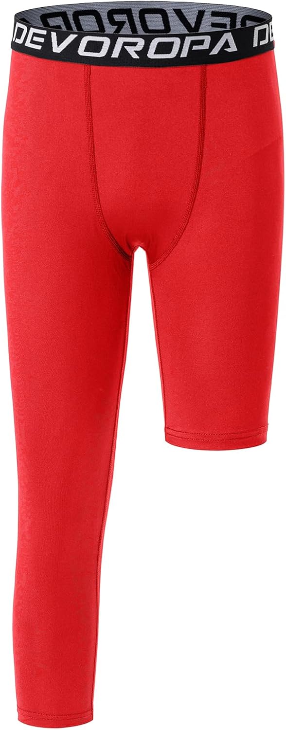 DEVOROPA Youth Boys One Leg Compression Pants for Basketball 3/4 Leggings Sports Tights Kids Athletic Soccer Base Layer - Image 30