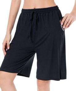 CULAYII Women's High Waisted Basketball Shorts Long Bermuda Gym Yoga Shorts with Pockets Athletic Knee Length Running Shorts
