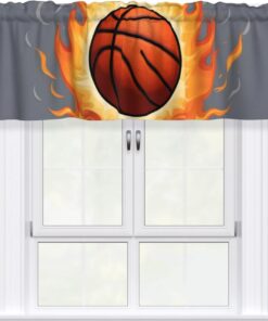 Short Curtains with Valance Rod 54x18in Basketball On Fire Printing for Kitchen, Bathroom, bedroom, Studio, Fits Most Standard or Decorative Curtain Rods