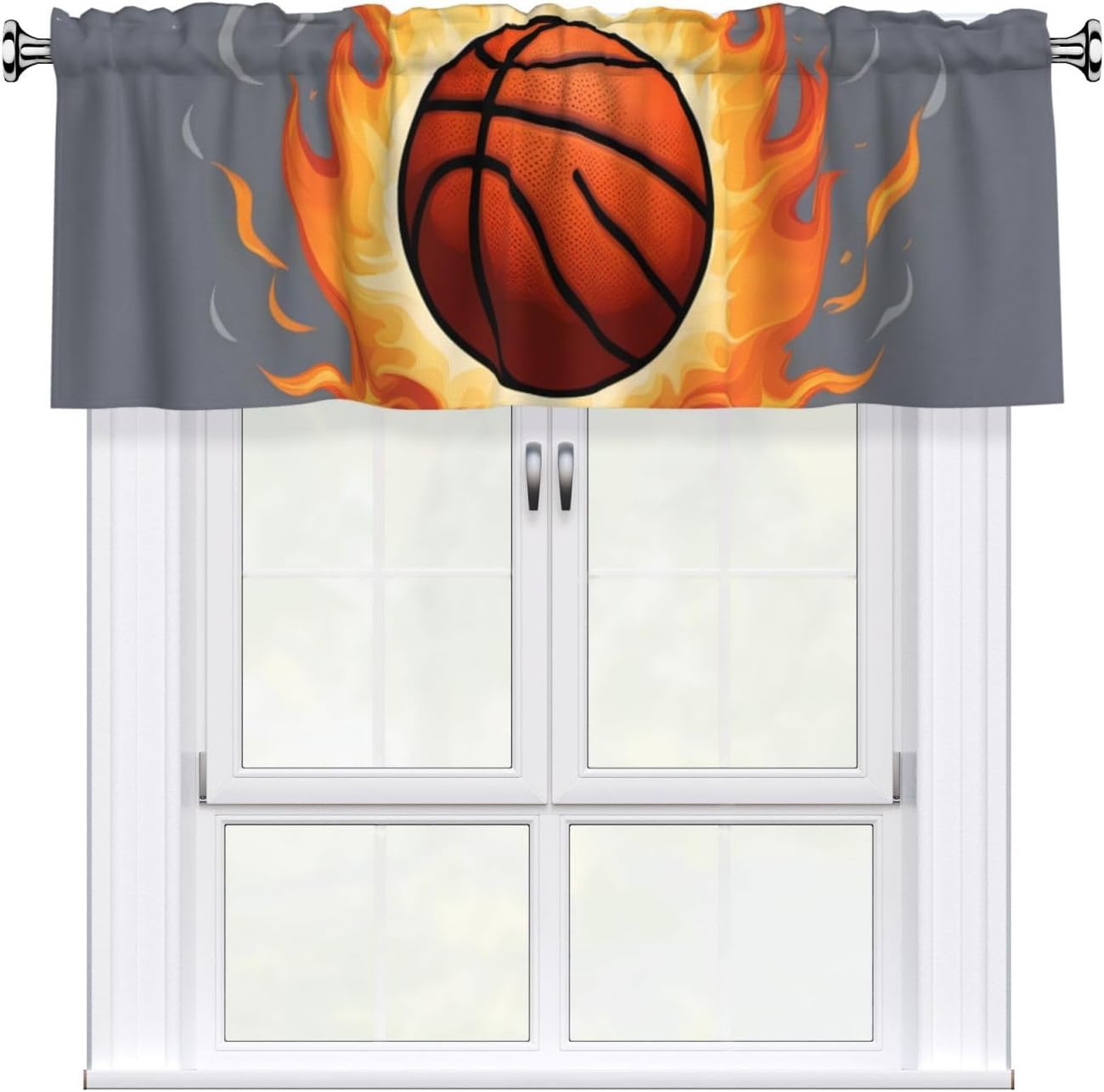 Short Curtains with Valance Rod 54x18in Basketball On Fire Printing for Kitchen, Bathroom, bedroom, Studio, Fits Most Standard or Decorative Curtain Rods