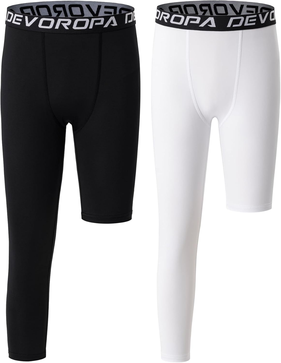 DEVOROPA Youth Boys One Leg Compression Pants for Basketball 3/4 Leggings Sports Tights Kids Athletic Soccer Base Layer - Image 9