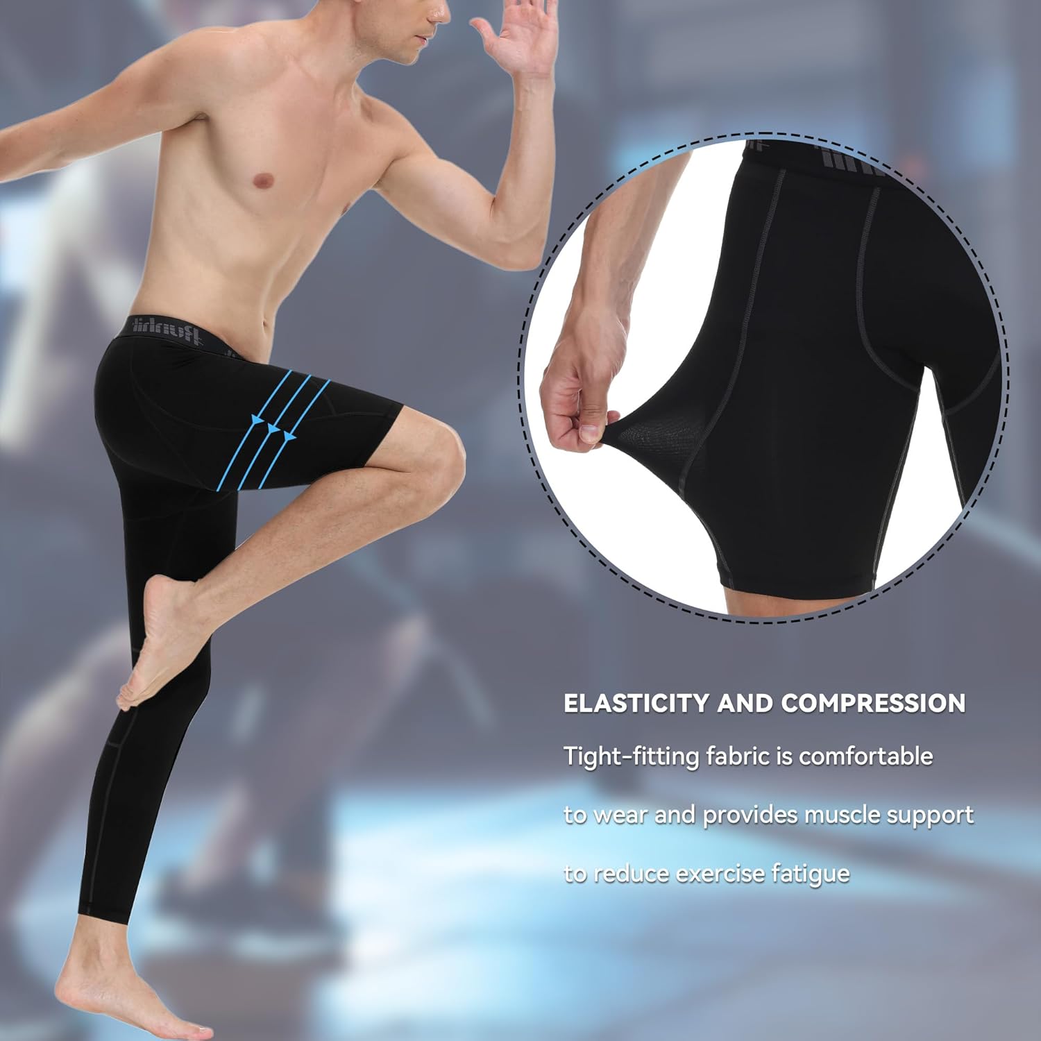 Runhit Men's Basketball One Leg Compression Tights Full Length Single Leg Compression Pants Sports Base Layer Underwear - Image 4