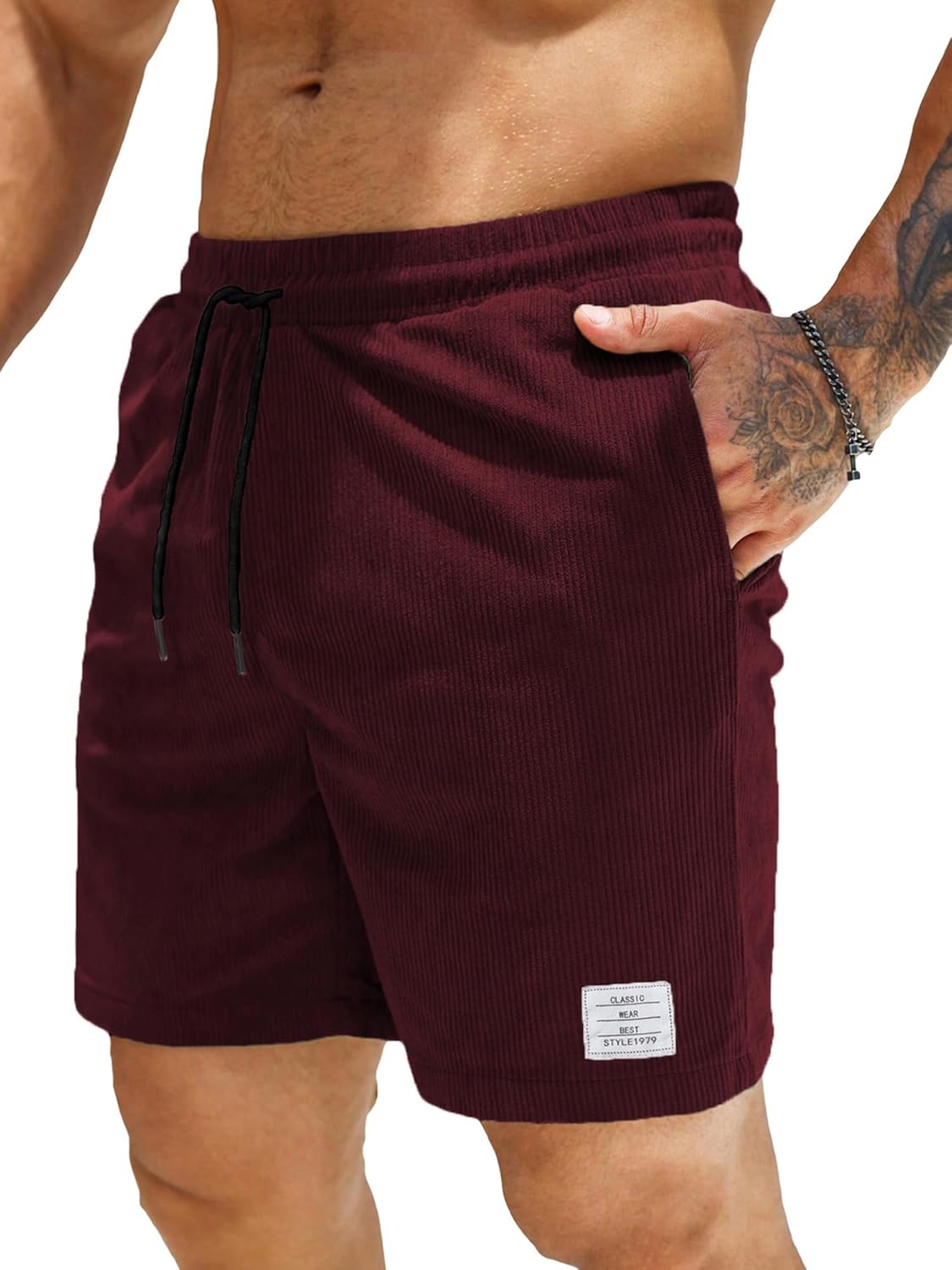JMIERR Men's Corduroy Shorts Casual Elastic Waist Drawstring Lightweight Summer Beach Shorts - Image 33