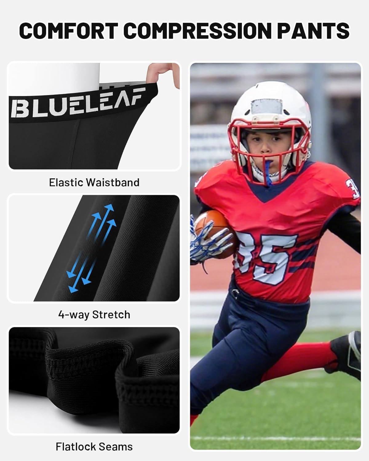Blueleaf Boy's Compression Leggings Youth Athletic Tights Basketball Baseball Football Pants Quick Dry Sports Base Layer - Image 5