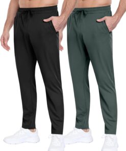 2 Pack Mens Fleece Lined Pants with Zipper Pockets,Winter Athletic Workout Warm Running Joggers Sweatpants for Men