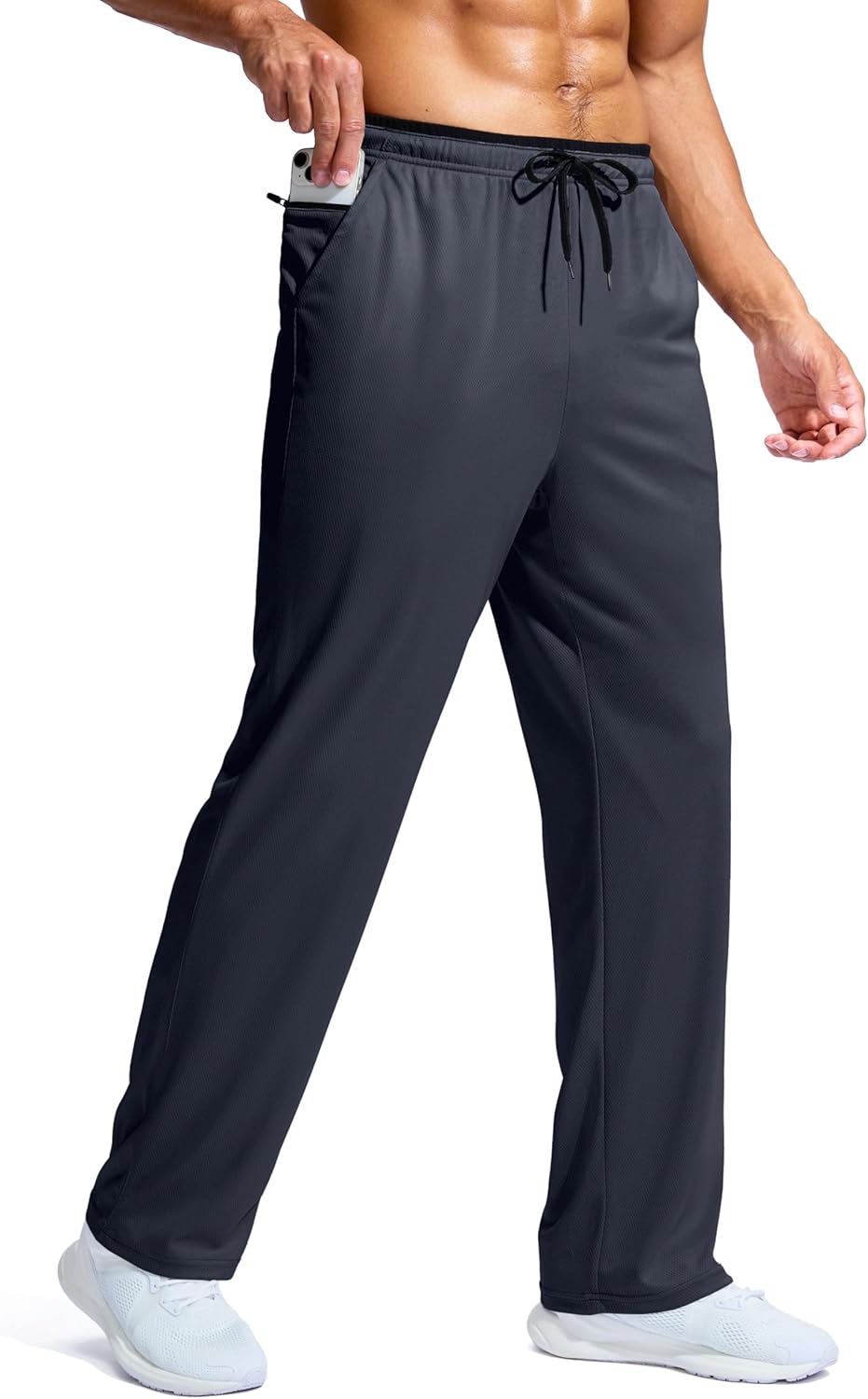 Pudolla Men's Lightweight Mesh Sweatpants Loose Fit Open Bottom Athletic Workout Gym Pants with Zipper Pockets - Image 13