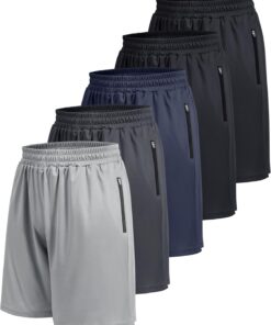 5 Pack Athletic Basketball Mens Shorts with Zipper Pockets - Lightweight Quick Dry Gym Workout Running Shorts for Men
