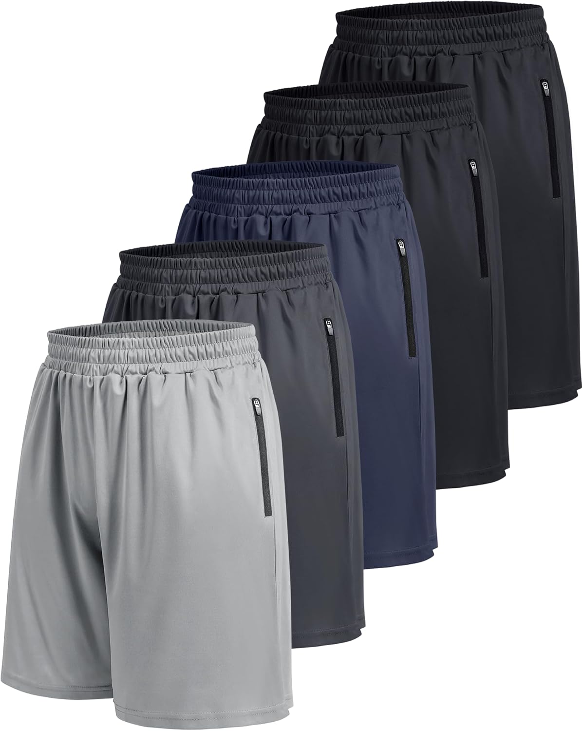 5 Pack Athletic Basketball Mens Shorts with Zipper Pockets - Lightweight Quick Dry Gym Workout Running Shorts for Men