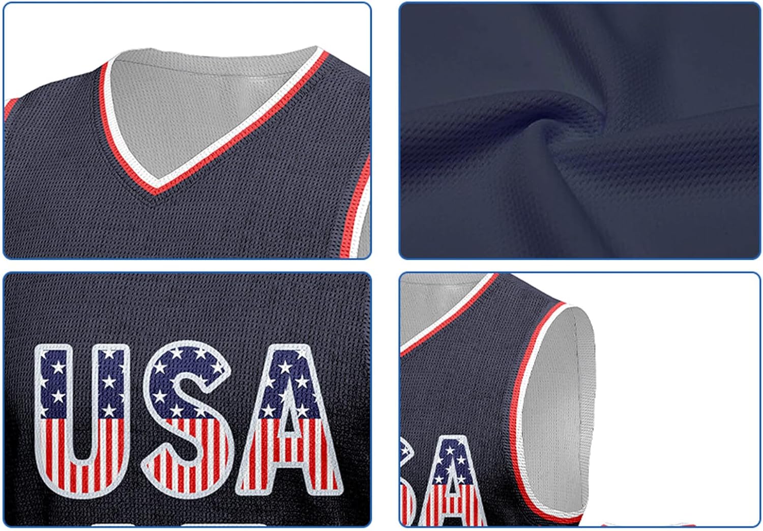 Men's USA Basketball Jersey White Black Tank Number America Flag Basketball Uniform Red White Blue Top for Sports Training - Image 4