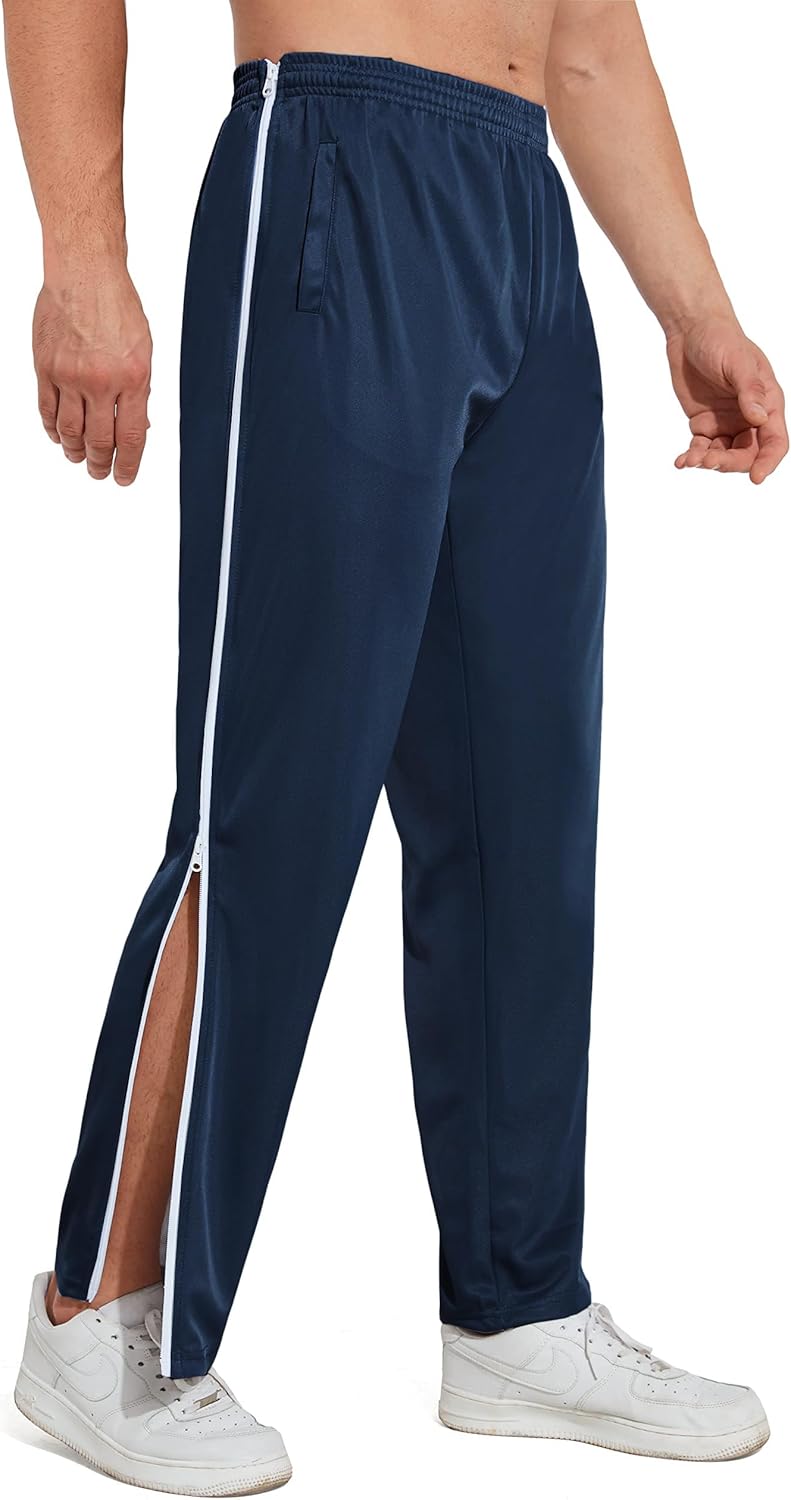 AIFARLD Tear Away Pants for Men Side Zippers Mens Sweatpants with Pockets for Basketball Knee/Leg Post-Surgery