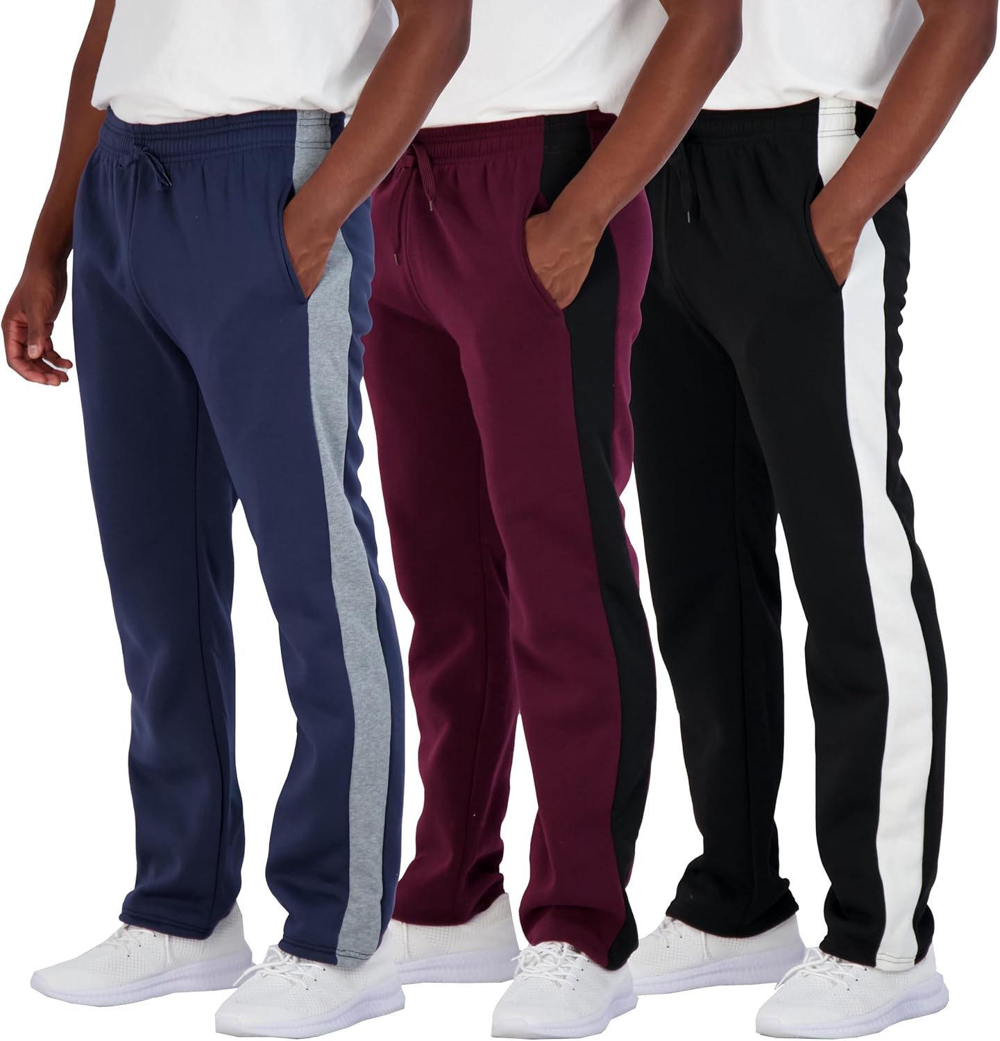 Real Essentials 3 Pack: Men's Tech Fleece Athletic Casual Open Bottom Sweatpants with Pockets (Available in Big & Tall) - Image 8