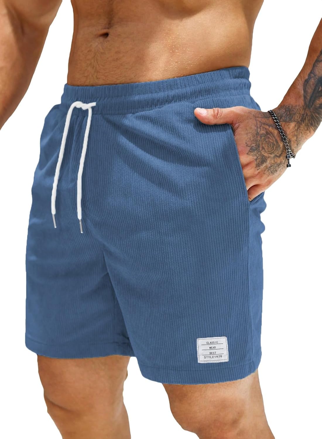 JMIERR Men's Corduroy Shorts Casual Elastic Waist Drawstring Lightweight Summer Beach Shorts - Image 31