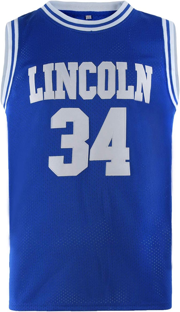 Mens Lincoln #34 Jesus Shuttlesworth High School Movie Basketball Jersey for Adult White/Blue