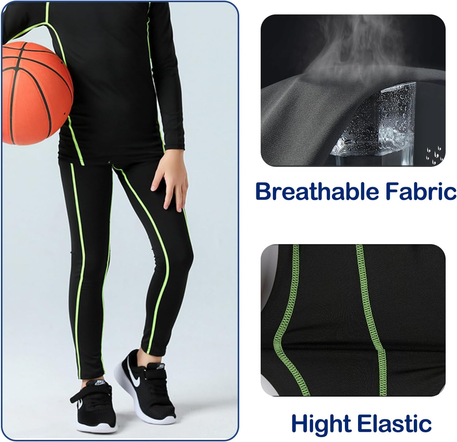 SS COLOR FISH Boys Compression Pants Athletic Baselayer Youth Boy Compression Leggings Basketball Running Tights for Boy - Image 4