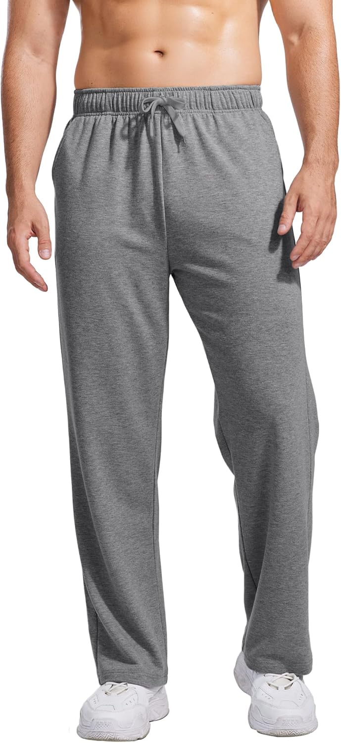 PINSPARK Men's Sweatpants Open Bottom Athletic Jogger Sweatpants Uncuffed Baggy Sweat Pants Cotton Lounge Pants with Pockets