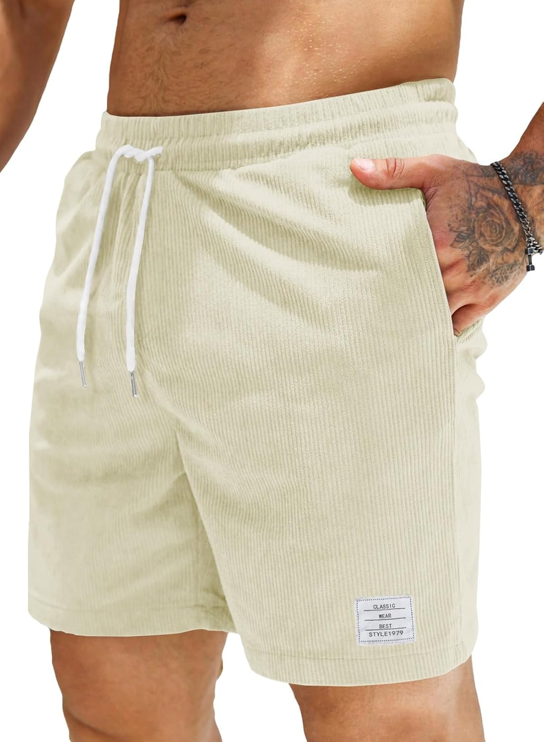 JMIERR Men's Corduroy Shorts Casual Elastic Waist Drawstring Lightweight Summer Beach Shorts - Image 32