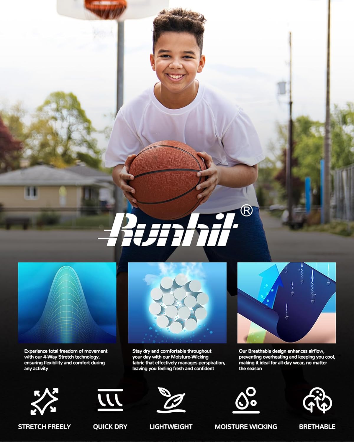 Runhit Boys Compression Pants 3/4 - Youth Athletic Leggings Capris Tights Sports Base Layer for Basketball Football Baseball - Image 5