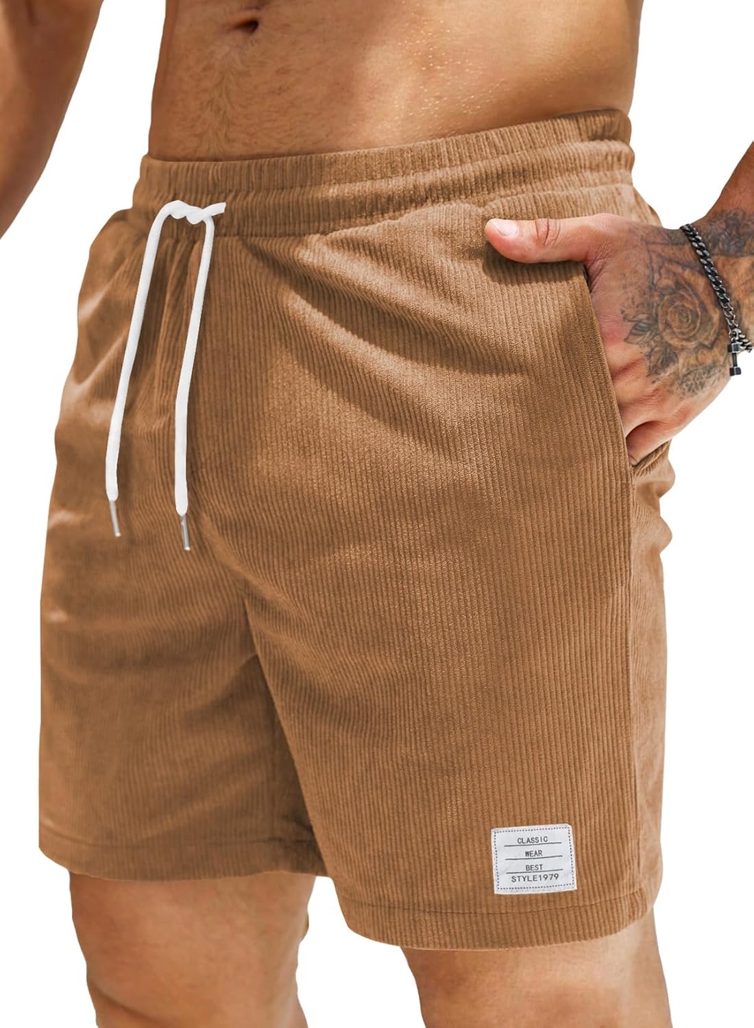 JMIERR Men's Corduroy Shorts Casual Elastic Waist Drawstring Lightweight Summer Beach Shorts - Image 23