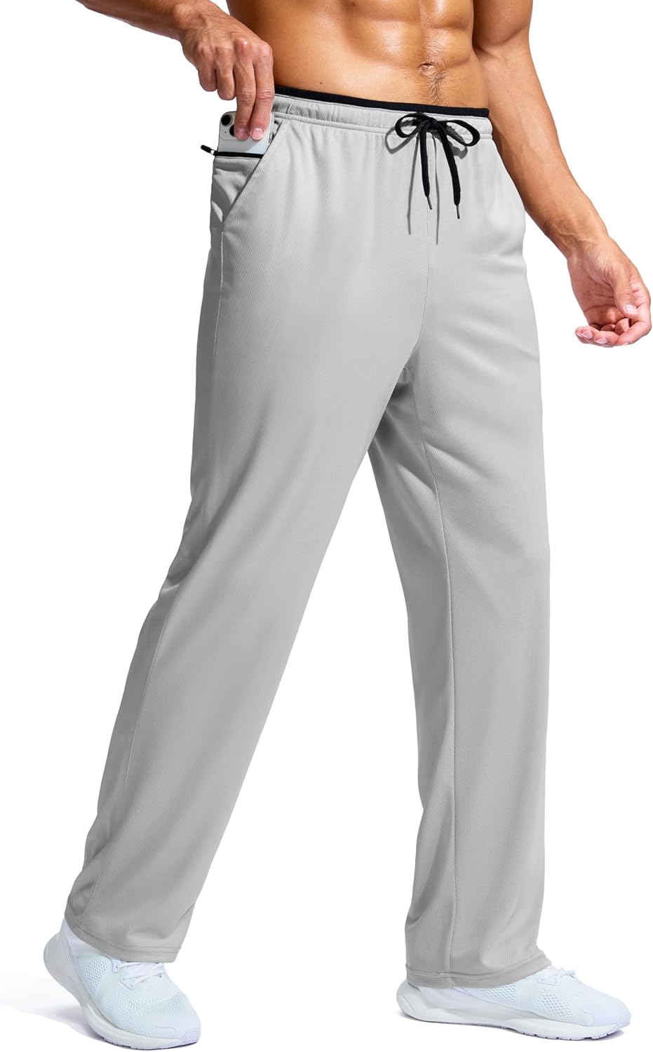 Pudolla Men's Lightweight Mesh Sweatpants Loose Fit Open Bottom Athletic Workout Gym Pants with Zipper Pockets - Image 17