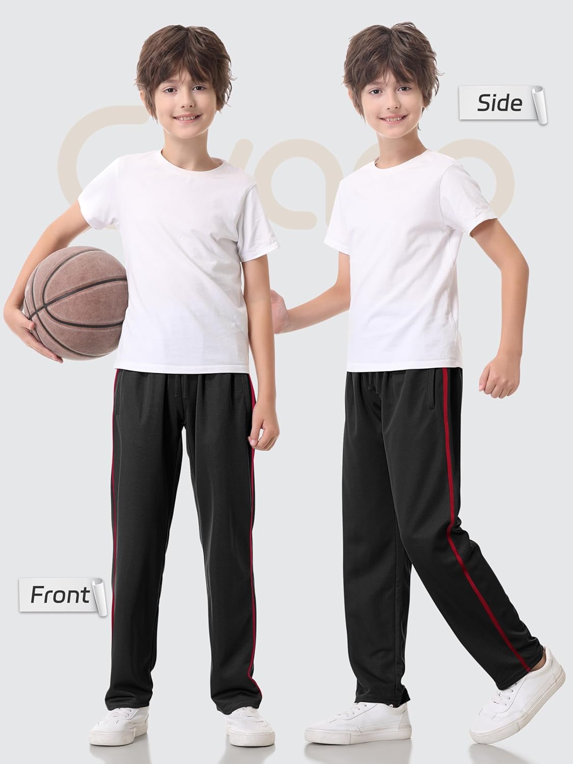 4 Pack Boys Mesh Athletic Pants, Lightweight Pants with Pockets and Drawstring, Thin Open Bottom Active Pants for Boys - Image 4