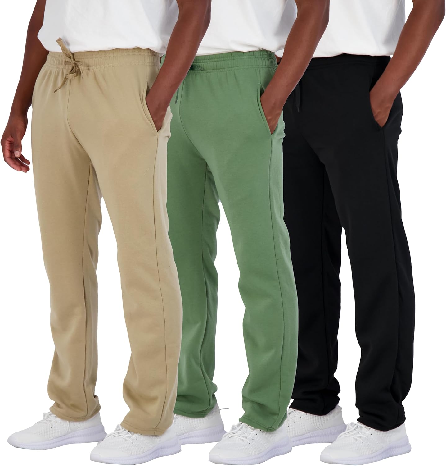 Real Essentials 3 Pack: Men's Tech Fleece Athletic Casual Open Bottom Sweatpants with Pockets (Available in Big & Tall) - Image 7