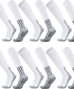 Vegove 6 Pairs Men's Cushioned Soccer Socks with Grip, Non Slip Sports Socks, Knee High Compression Basketball Stockings