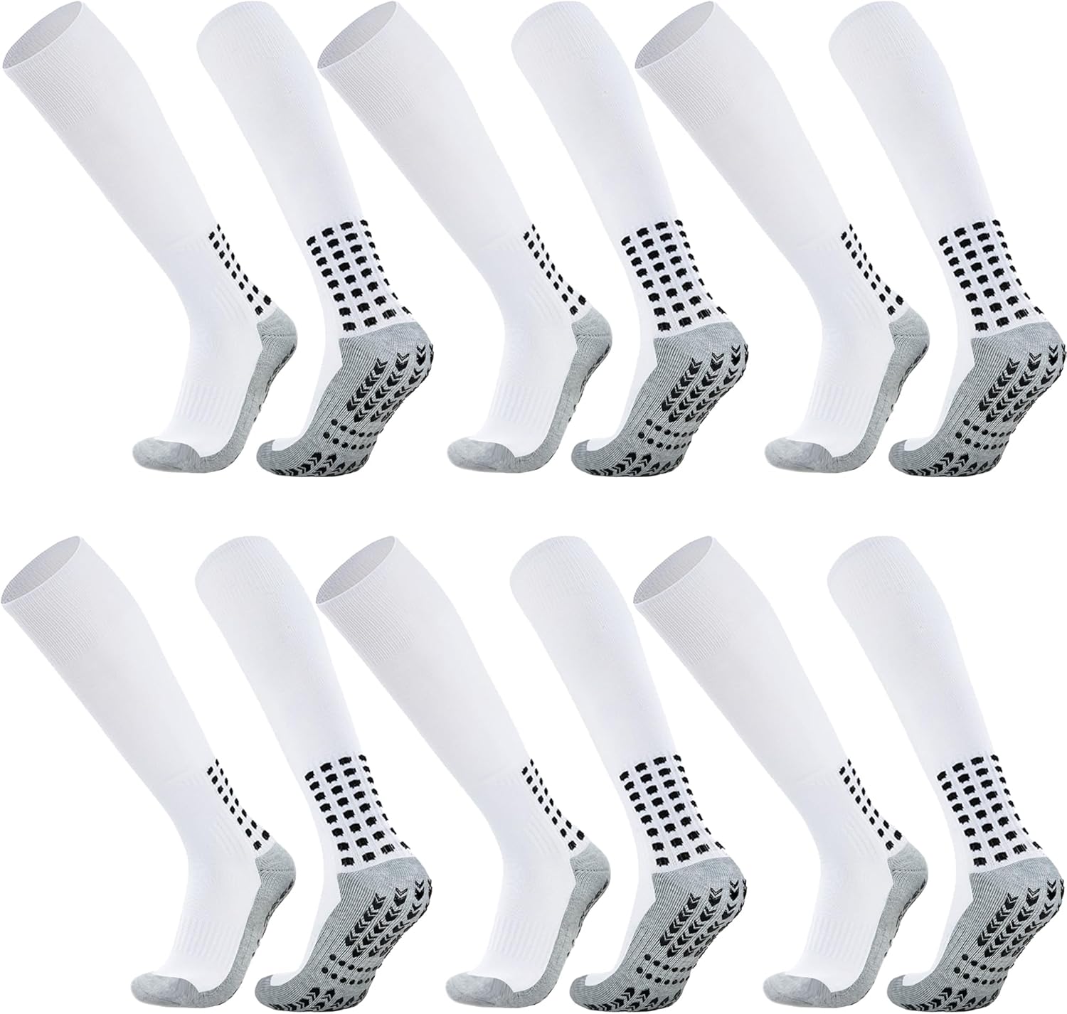 Vegove 6 Pairs Men's Cushioned Soccer Socks with Grip, Non Slip Sports Socks, Knee High Compression Basketball Stockings
