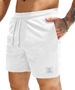 JMIERR Men's Corduroy Shorts Casual Elastic Waist Drawstring Lightweight Summer Beach Shorts