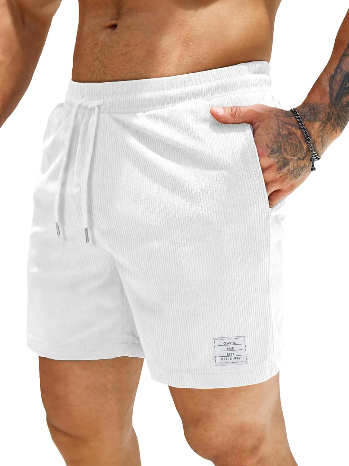 JMIERR Men's Corduroy Shorts Casual Elastic Waist Drawstring Lightweight Summer Beach Shorts