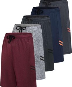 Real Essentials Men’s 5 Pack: 9" Dry-Fit Shorts – Athletic Gym, Workout, Basketball, Running, Casual Lounge Active Pockets
