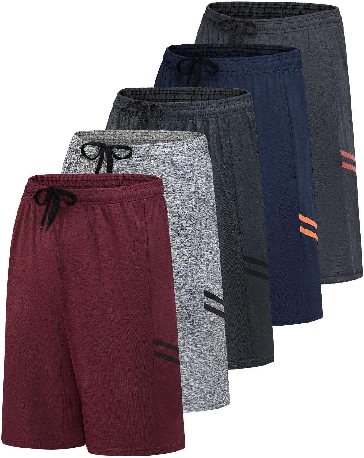 Real Essentials Men’s 5 Pack: 9" Dry-Fit Shorts – Athletic Gym, Workout, Basketball, Running, Casual Lounge Active Pockets