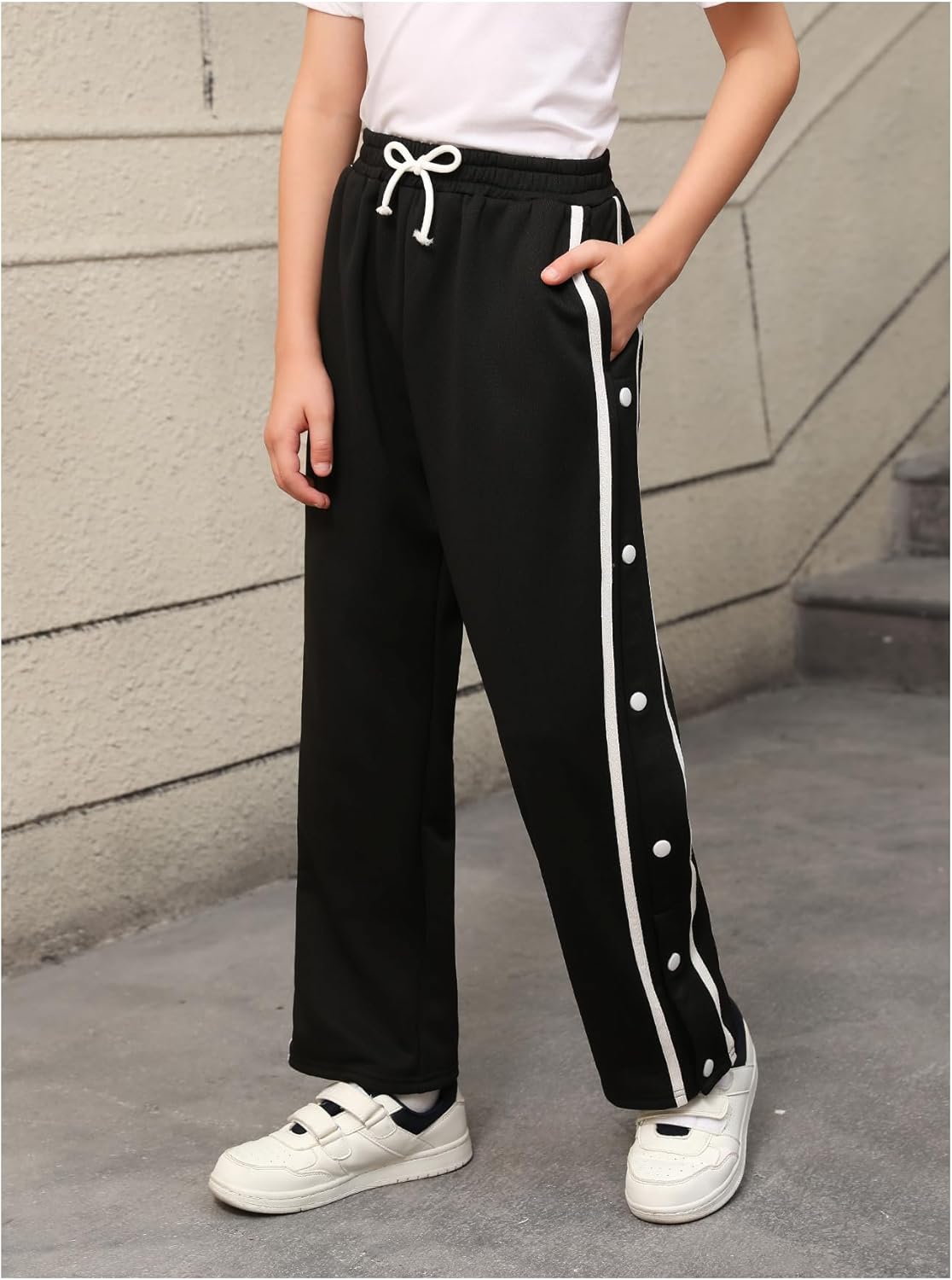 Boy's Striped Side Snap Wide Leg Sweatpants Bowknot Elastic Waist Sports Pants Trousers - Image 6