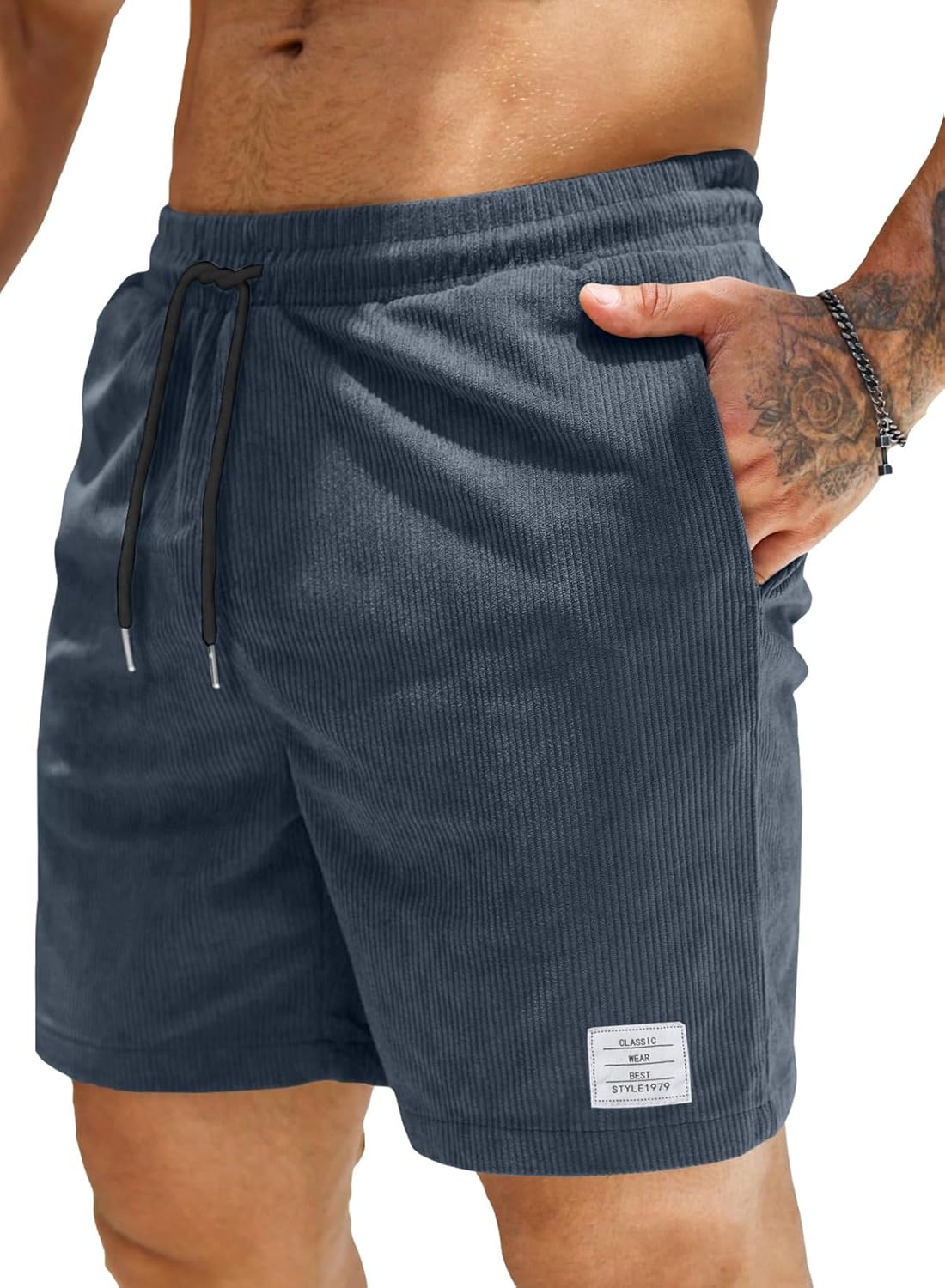 JMIERR Men's Corduroy Shorts Casual Elastic Waist Drawstring Lightweight Summer Beach Shorts - Image 20