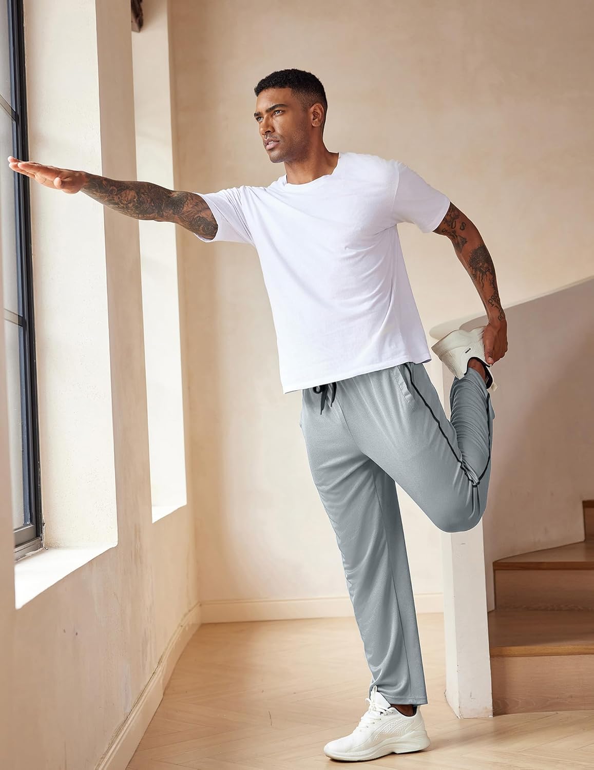 COOFANDY Mens Athletic Workout Pants Open Bottom Sweatpants Mesh Gym Pants for Runnning, Training,Casual - Image 3
