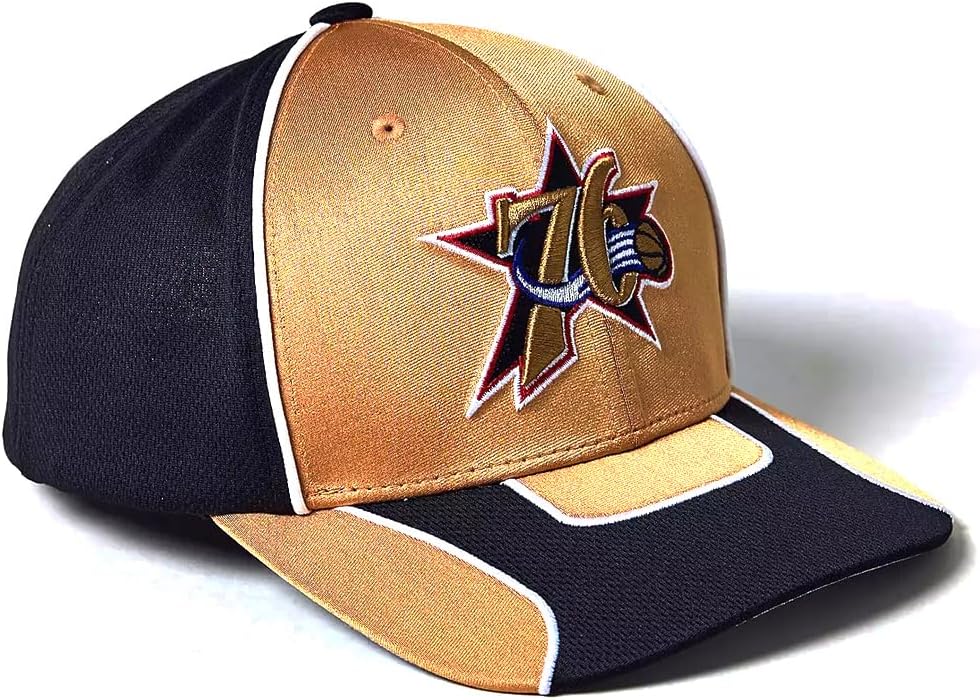 Mitchell & Ness Philadelphia 76ers NBA Jersey Snapback Cap, Adjustable Hat Gold Black