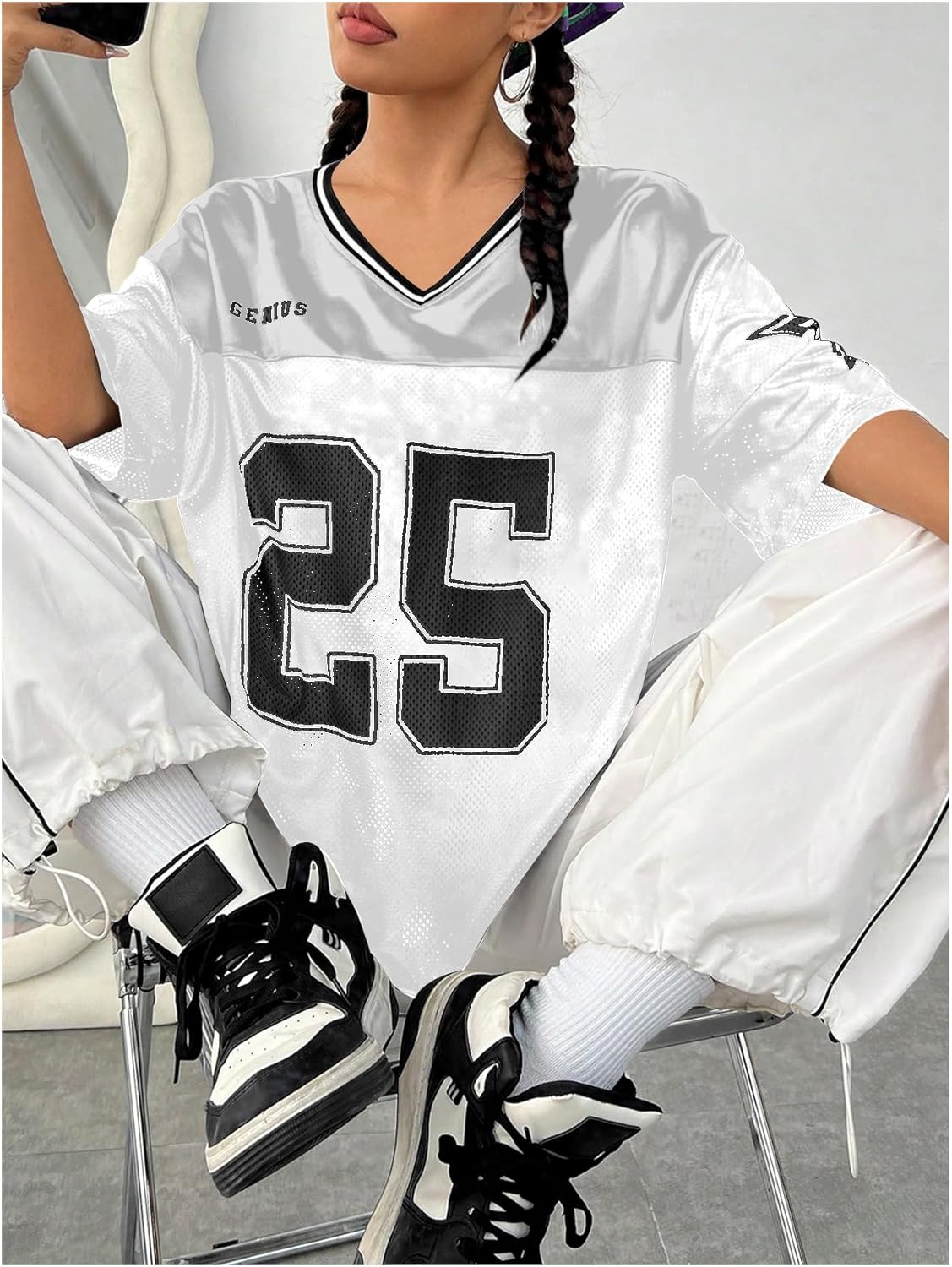 Verdusa Jersey Shirts for Women Y2K Graphic Tees Oversized Streetwear T Shirt V Neck Football Jersey - Image 6