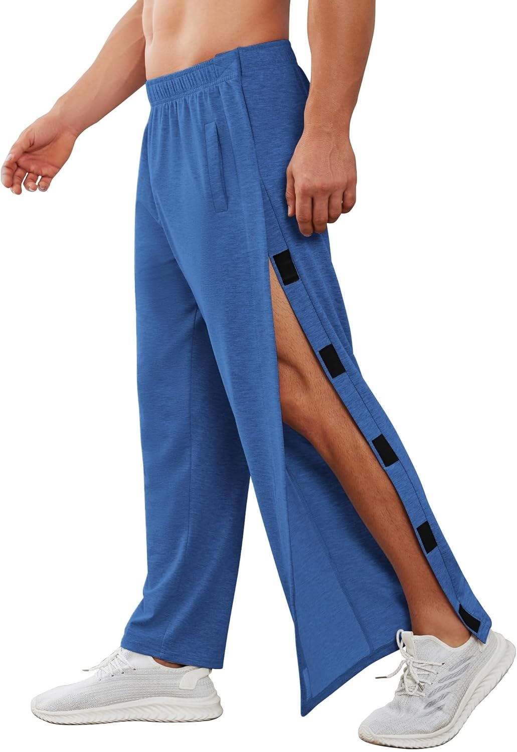 Deyeek Men's Tear Away Pants 2 Side Snap Open Bottom Sweatpants Loose Fit Casual Post Surgery Pants with Pockets - Image 12