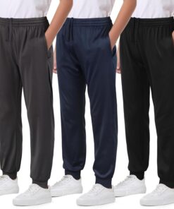3 Pack Boys Joggers Fleece Lined Sweatpants with Pockets, Boys Athletic Pants for Youth & Kids Sports and Outdoor
