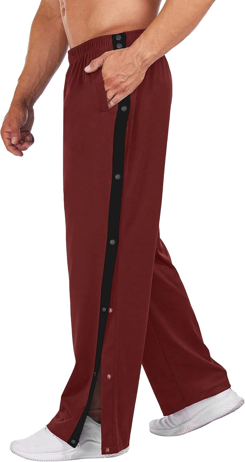 Deyeek Men's Tear Away Basketball Pants High Split Snap Button Casual Post-Surgery Sweatpants with Pockets - Image 19