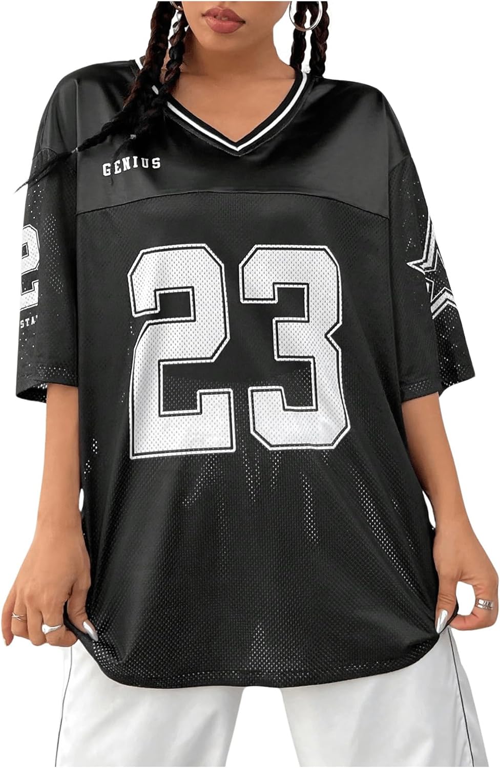 Verdusa Jersey Shirts for Women Y2K Graphic Tees Oversized Streetwear T Shirt V Neck Football Jersey - Image 17