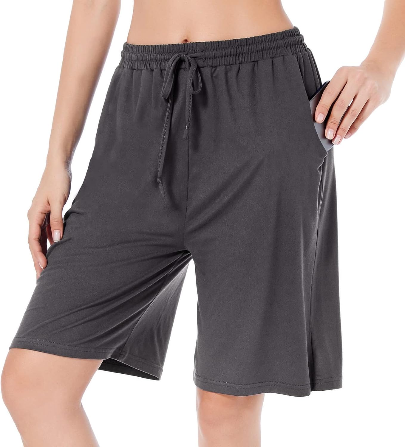 CULAYII Women's High Waisted Basketball Shorts Long Bermuda Gym Yoga Shorts with Pockets Athletic Knee Length Running Shorts - Image 7