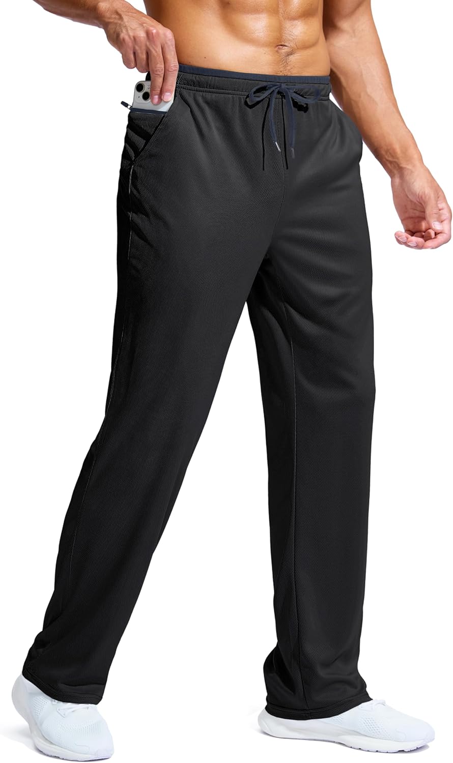 Pudolla Men's Lightweight Mesh Sweatpants Loose Fit Open Bottom Athletic Workout Gym Pants with Zipper Pockets - Image 8
