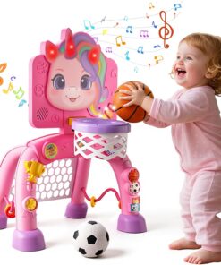 Toddler Basketball Hoop & Soccer Goal Activity Center, Interactive Toys with Light Music,Unicorn Toddlers Musical Toys Gift, Baby Christmas Birthday Gift for 1 2 3 Year Old Boys Girls