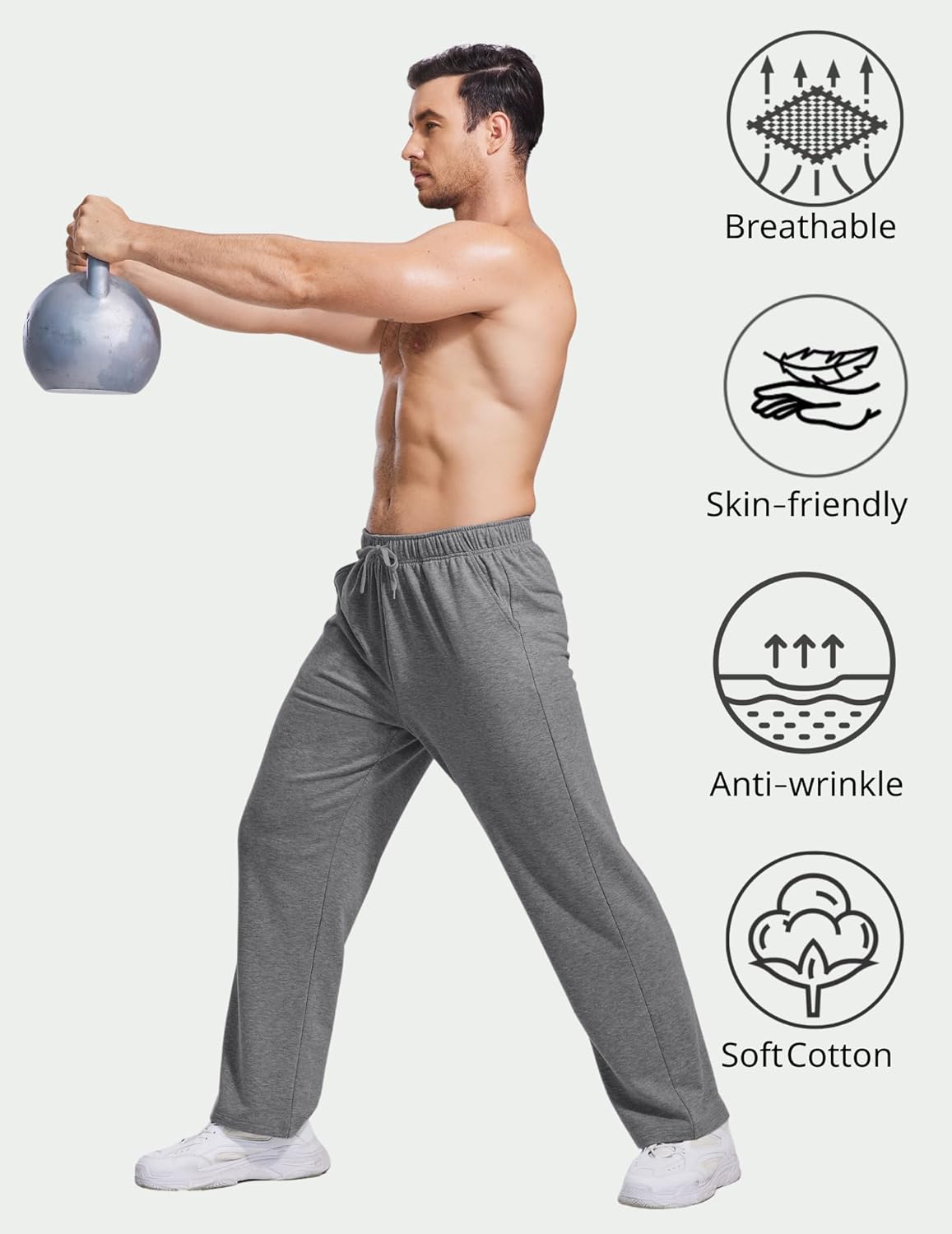 PINSPARK Men's Sweatpants Open Bottom Athletic Jogger Sweatpants Uncuffed Baggy Sweat Pants Cotton Lounge Pants with Pockets - Image 3