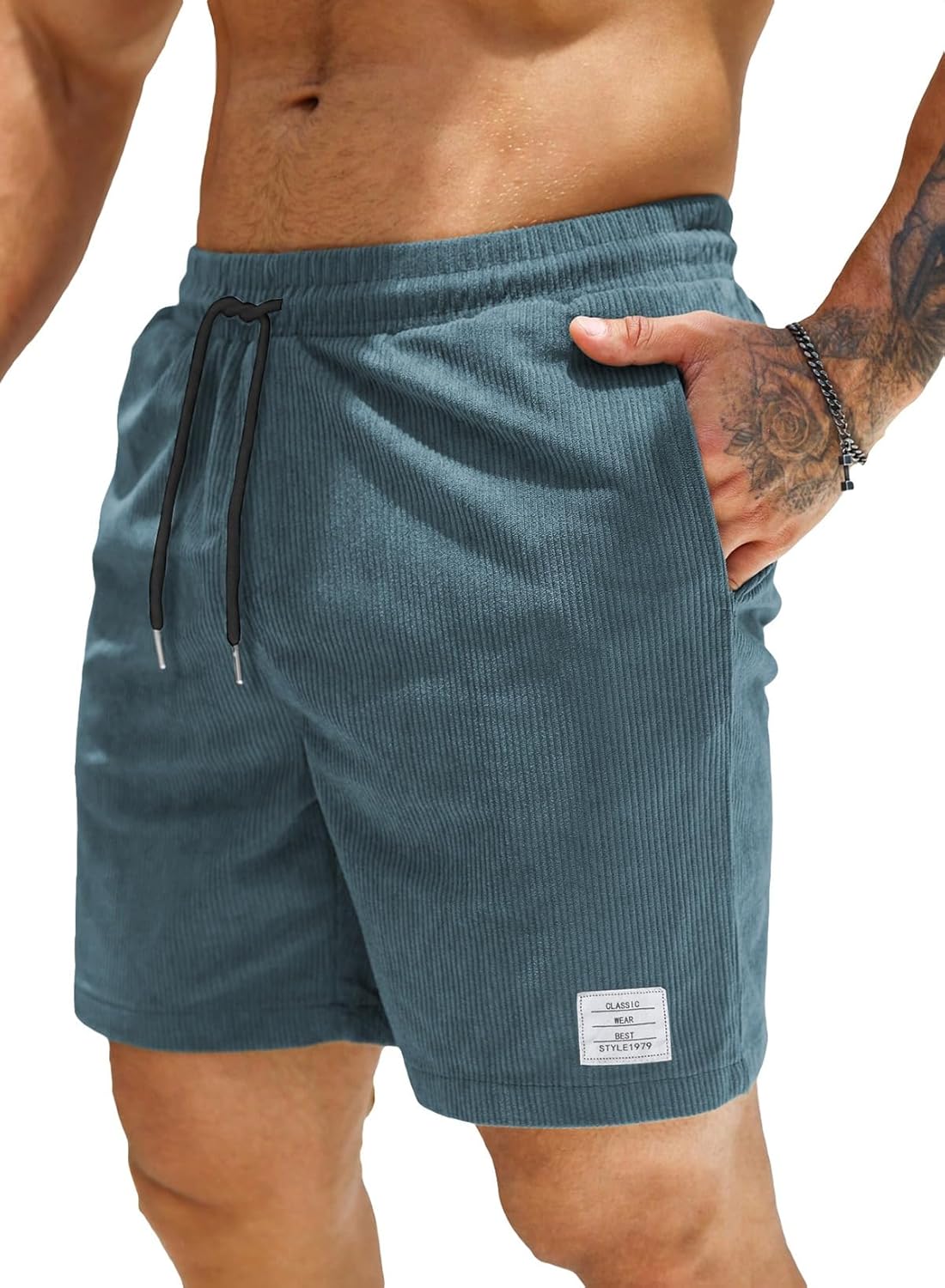 JMIERR Men's Corduroy Shorts Casual Elastic Waist Drawstring Lightweight Summer Beach Shorts - Image 15