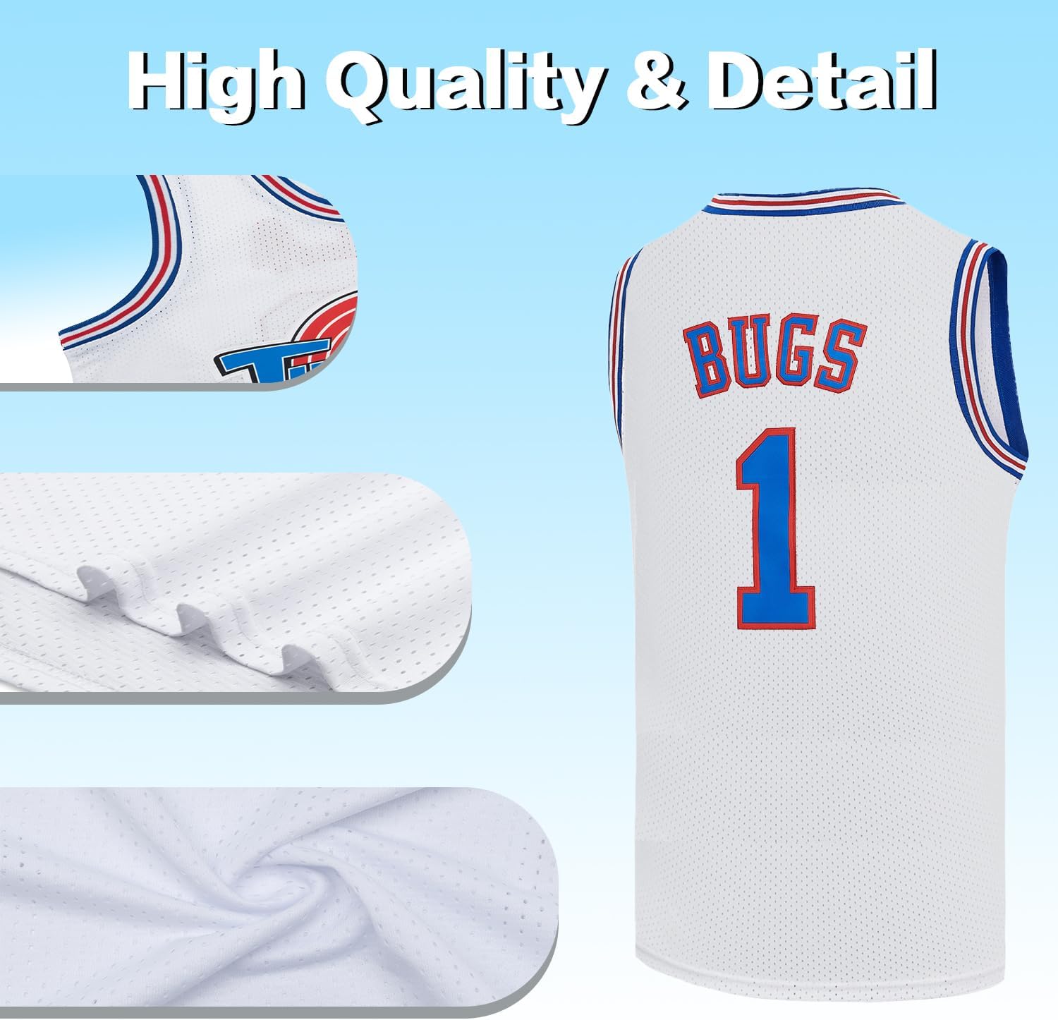Mens Basketball Jersey #10 Lola / #1 Bugs Halloween Costumes Space 90S Movie Jersey White/Red/Black XS-XXL - Image 2